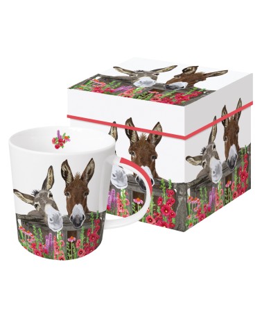 Mug ânes en porcelaine avec boite en carton assortie