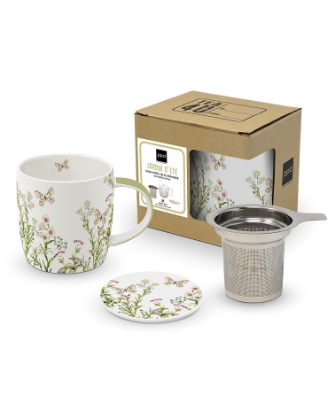 Mug tisanière champêtre nature en porcelaine avec boite en carton assortie